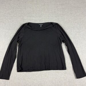 Eileen Fisher Shirt Womens L Black Round Neck Long Sleeve Jersey Top Lightweight